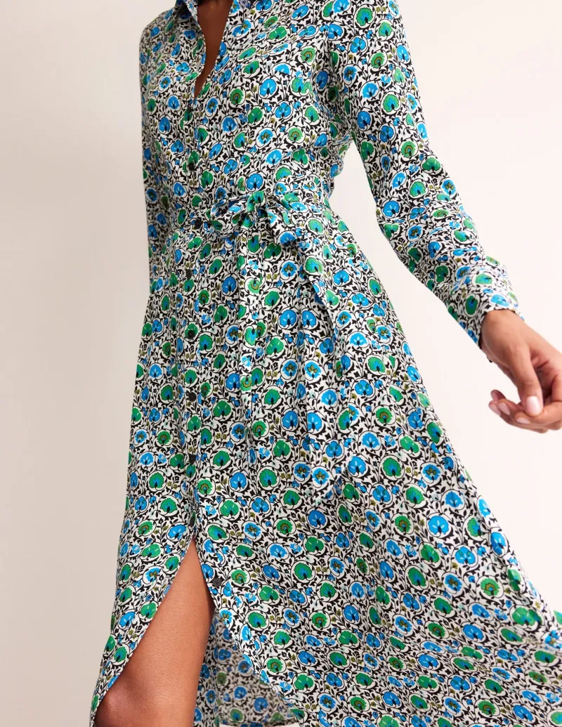 Petite Dresses | Midi-Boden Kate Midi Shirt Dress-Aquamarine, Enchanting Bloom Aquamarine,EnchantingBloom