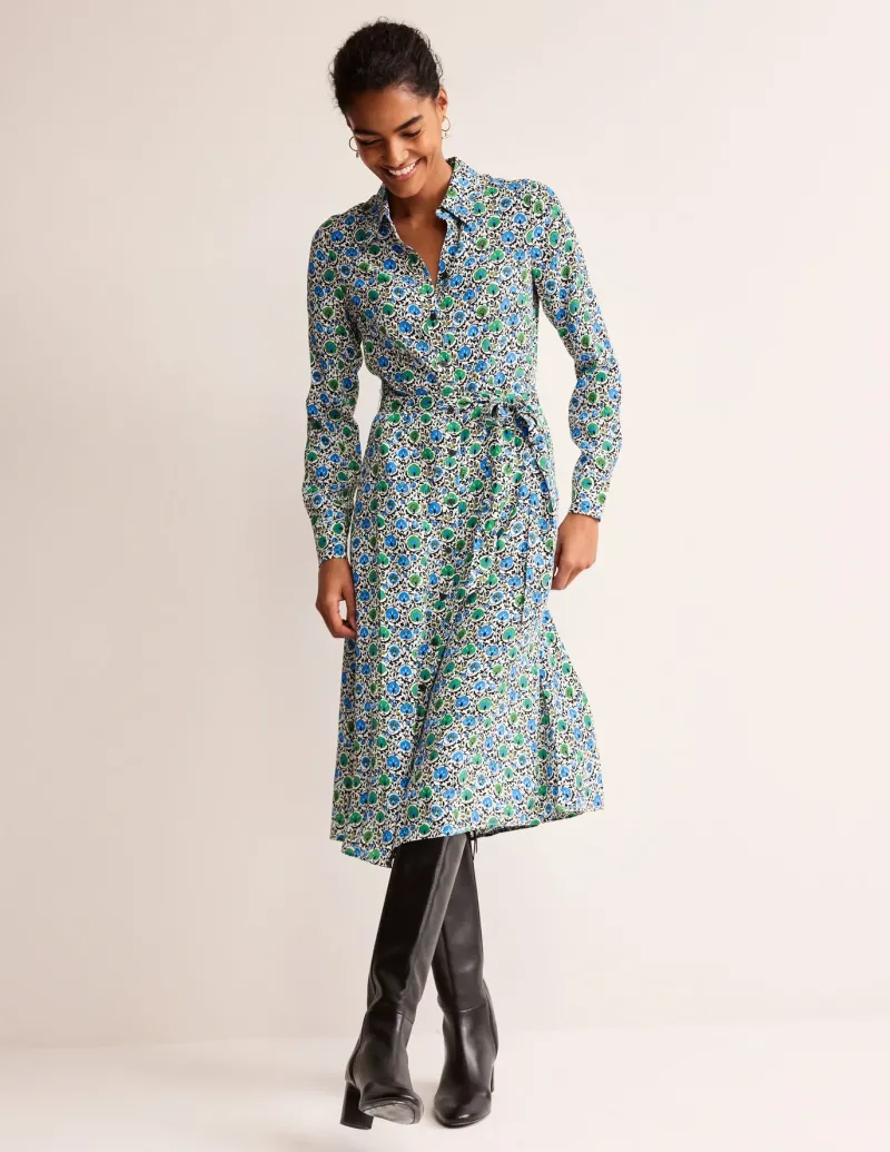 Petite Dresses | Midi-Boden Kate Midi Shirt Dress-Aquamarine, Enchanting Bloom Aquamarine,EnchantingBloom
