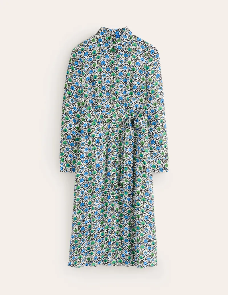 Petite Dresses | Midi-Boden Kate Midi Shirt Dress-Aquamarine, Enchanting Bloom Aquamarine,EnchantingBloom