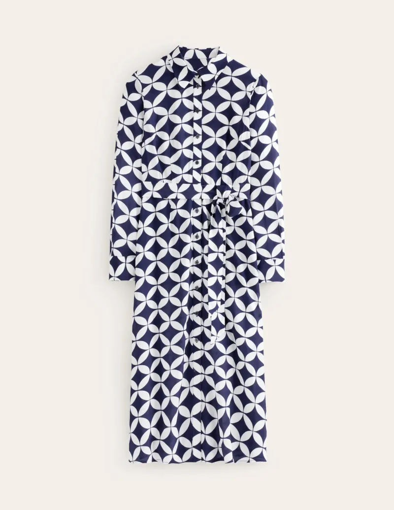 Petite Dresses | Midi-Boden Kate Midi Shirt Dress-French Navy, Diamond Terrace FrenchNavy,DiamondTerrace