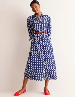 Petite Dresses | Midi-Boden Kate Midi Shirt Dress-Mazarine Blue, Birdie MazarineBlue,Birdie