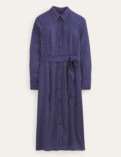 Petite Dresses | Midi-Boden Kate Midi Shirt Dress-Navy, Dotty Navy,Dotty