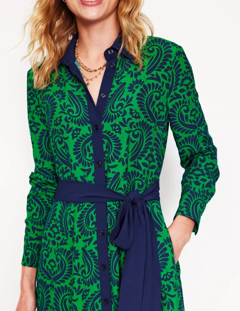 Petite Dresses | Midi-Boden Kate Midi Shirt Dress-Rich Emerald, Decorative Flora RichEmerald,DecorativeFlora