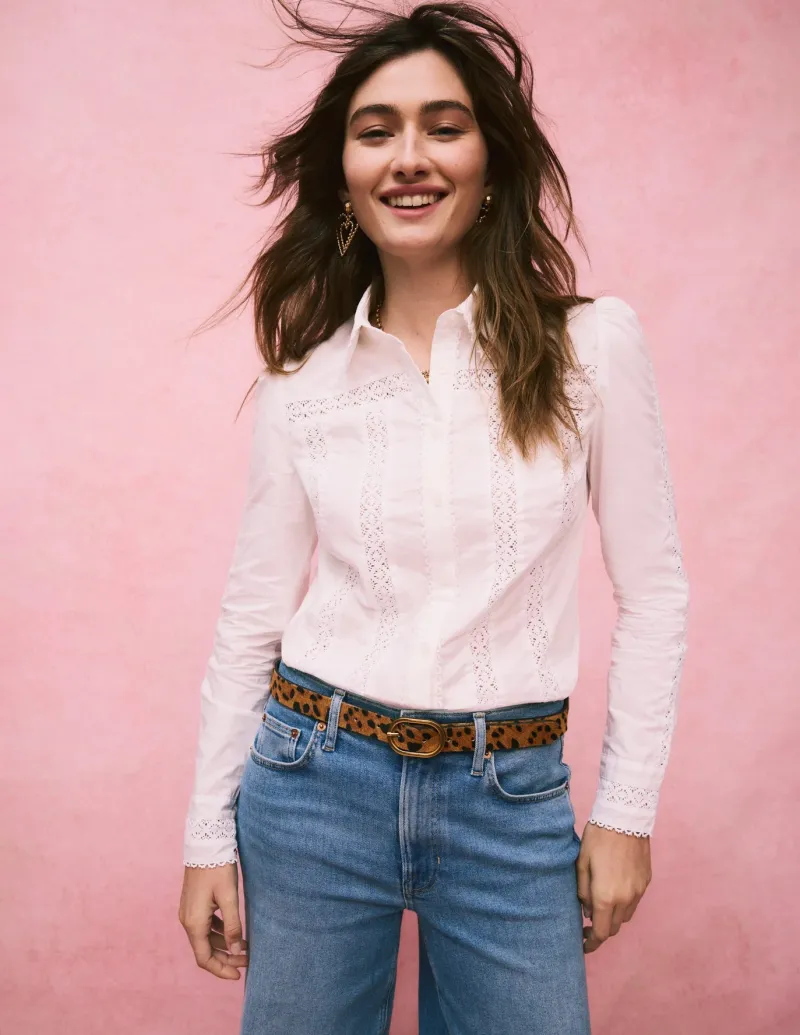 Shirts | Tops & Blouses-Boden Lace Insert Shirt- White