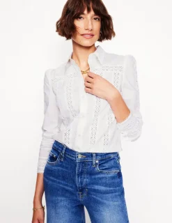 Shirts | Tops & Blouses-Boden Lace Insert Shirt- White