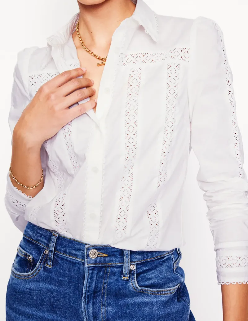 Shirts | Tops & Blouses-Boden Lace Insert Shirt- White