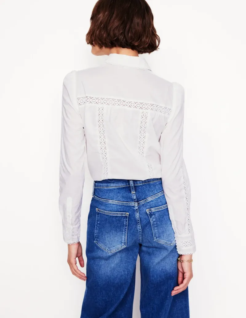 Shirts | Tops & Blouses-Boden Lace Insert Shirt- White