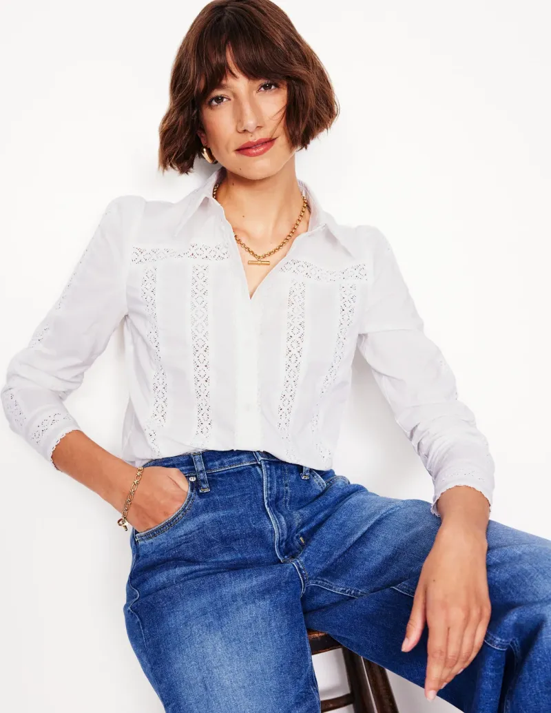 Shirts | Tops & Blouses-Boden Lace Insert Shirt- White