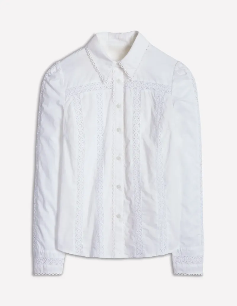 Shirts | Tops & Blouses-Boden Lace Insert Shirt- White