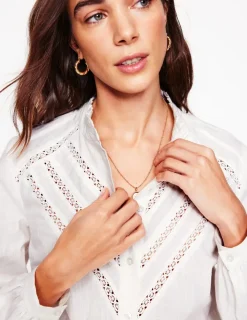 Tops & Blouses-Boden Lace Trim Cotton Blouse- White