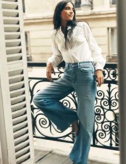 Tops & Blouses-Boden Lace Trim Cotton Blouse- White