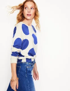 Sweaters & Cardigans-Boden Lara Relaxed Cotton Jumper-Ivory/ Bright Blue Spot Ivory/BrightBlueSpot