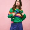 Sweaters & Cardigans-Boden Lara Relaxed Cotton Jumper-Bright Green Chest Stripe BrightGreenChestStripe