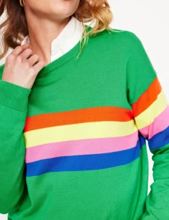 Sweaters & Cardigans-Boden Lara Relaxed Cotton Jumper-Bright Green Chest Stripe BrightGreenChestStripe