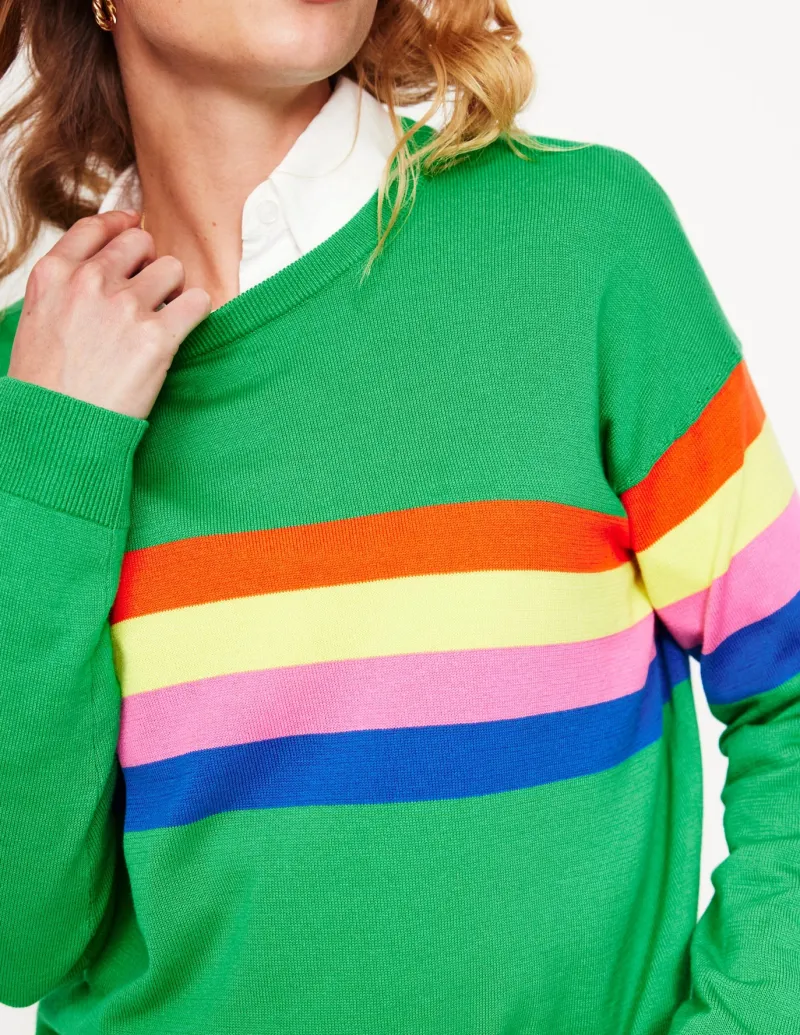 Sweaters & Cardigans-Boden Lara Relaxed Cotton Jumper-Bright Green Chest Stripe BrightGreenChestStripe