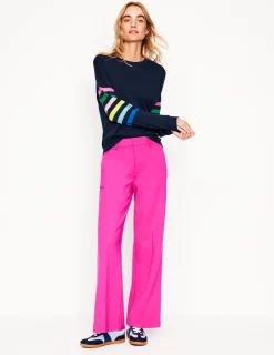 Sweaters & Cardigans-Boden Lara Relaxed Cotton Jumper-Navy Rainbow Sleeve Stripe NavyRainbowSleeveStripe