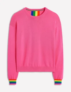Sweaters & Cardigans-Boden Lara Relaxed Cotton Jumper-Sorbet Pink, Rainbow SorbetPink,Rainbow