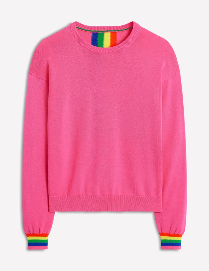Sweaters & Cardigans-Boden Lara Relaxed Cotton Jumper-Sorbet Pink, Rainbow SorbetPink,Rainbow