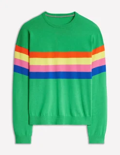 Sweaters & Cardigans-Boden Lara Relaxed Cotton Jumper-Bright Green Chest Stripe BrightGreenChestStripe