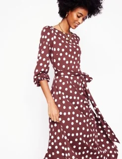 Dresses & Jumpsuits | Midi-Boden Leandra Jersey Midi Dress-Chestnut, Abstract Dot Chestnut,AbstractDot