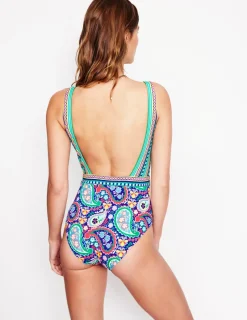 Swimwear-Boden Lefkada Square Neck Swimsuit-Multi, Meadow Paisley Multi,MeadowPaisley