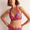 Swimwear-Boden Levanzo Halter Bikini Top-Pink, Botanical Wave Pink,BotanicalWave