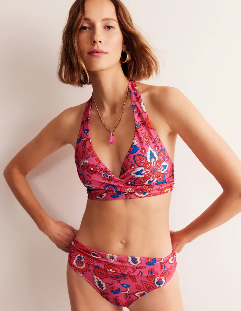 Swimwear-Boden Levanzo Halter Bikini Top-Pink, Botanical Wave Pink,BotanicalWave