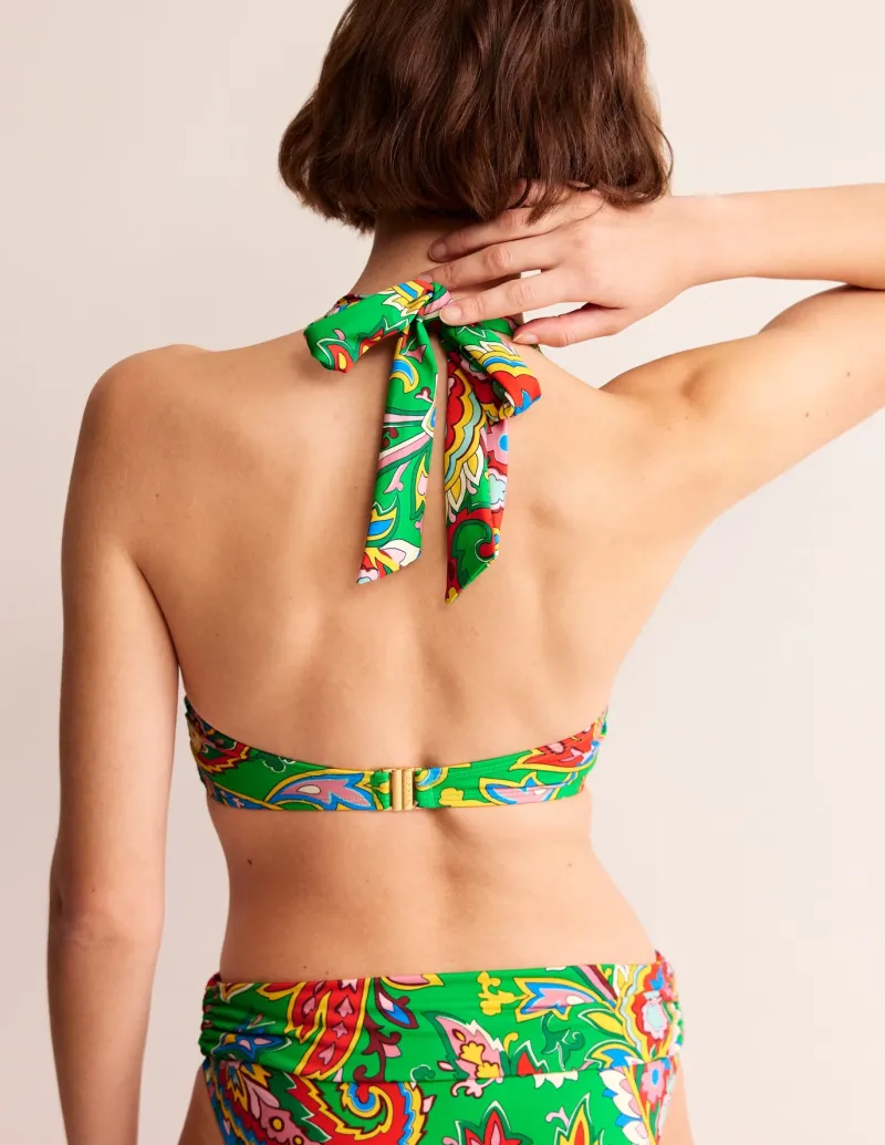 Swimwear-Boden Levanzo Halter Bikini Top-Kelly Green, Paisley Azure KellyGreen,PaisleyAzure