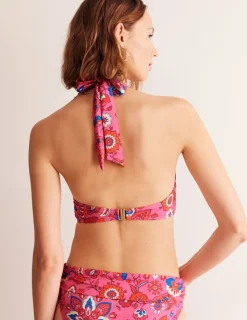 Swimwear-Boden Levanzo Halter Bikini Top-Pink, Botanical Wave Pink,BotanicalWave