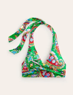 Swimwear-Boden Levanzo Halter Bikini Top-Kelly Green, Paisley Azure KellyGreen,PaisleyAzure