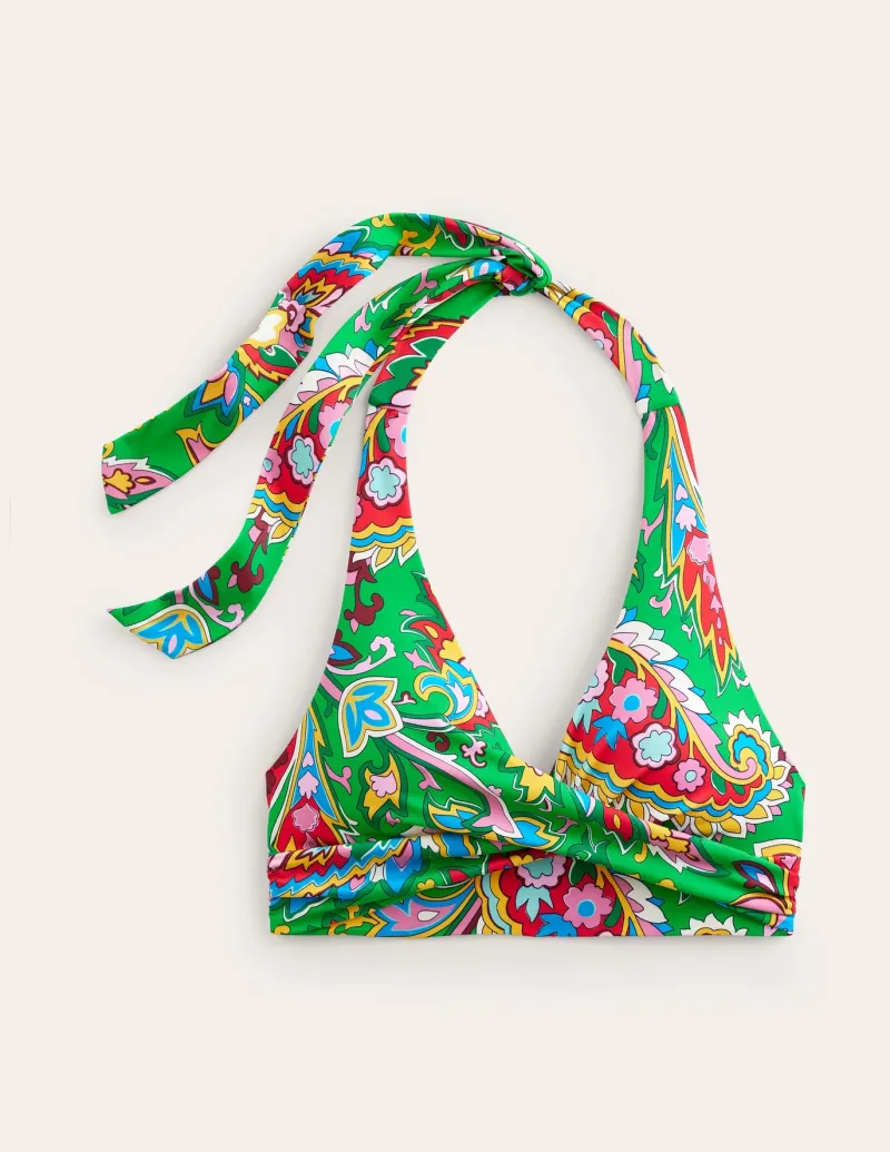 Swimwear-Boden Levanzo Halter Bikini Top-Kelly Green, Paisley Azure KellyGreen,PaisleyAzure