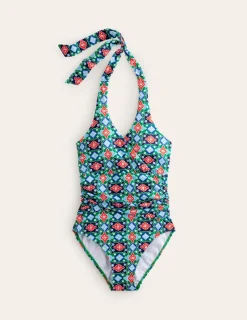 Swimwear-Boden Levanzo Halter Swimsuit-Green Tambourine, Coastal Tile GreenTambourine,CoastalTile
