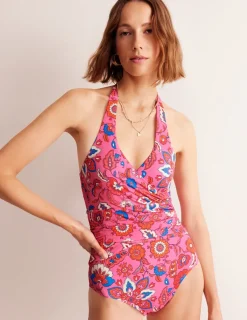 Swimwear-Boden Levanzo Halter Swimsuit-Pink, Botanical Wave Pink,BotanicalWave