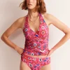 Swimwear-Boden Levanzo Halter Tankini Top-Pink, Botanical Wave Pink,BotanicalWave