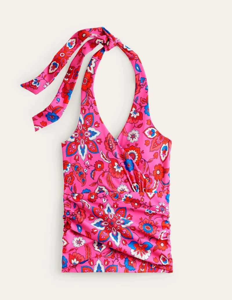 Swimwear-Boden Levanzo Halter Tankini Top-Pink, Botanical Wave Pink,BotanicalWave