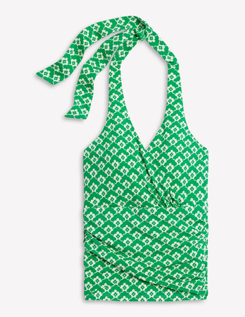 Swimwear-Boden Levanzo Halter Tankini Top-Green Cloud Terrace GreenCloudTerrace