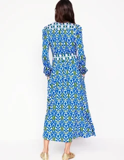Dresses & Jumpsuits | Midi-Boden Lily Long Sleeve Midi Dress-Gallery Blue, Leaf Terrace GalleryBlue,LeafTerrace