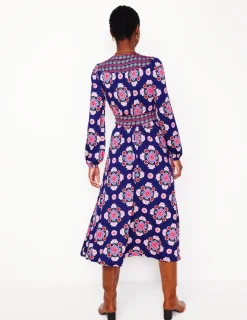 Dresses & Jumpsuits | Midi-Boden Lily Long Sleeve Midi Dress-Starboard Blue, Meadow Posy StarboardBlue,MeadowPosy