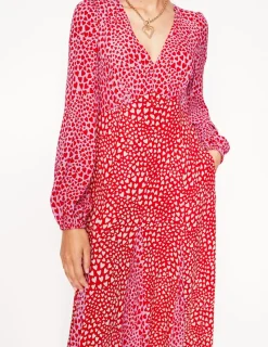 Dresses & Jumpsuits | Midi-Boden Lisa Long Sleeve Tea Dress-Pink, Heart Cluster Pink,HeartCluster