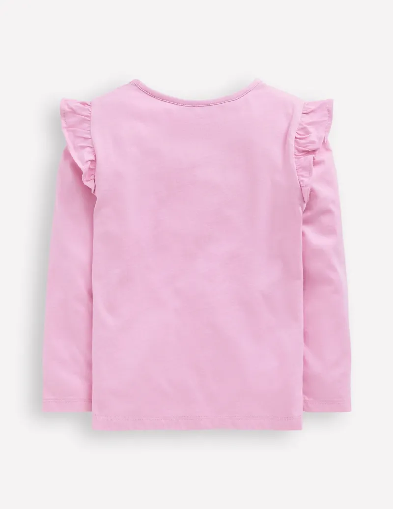 Tops & T-Shirts-Boden Long Sleeve Frill Logo Top-Bubblegum Pink Dogs BubblegumPinkDogs