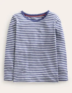 Tops & T-Shirts-Boden Long Sleeve Pointelle Top-Starboard Blue/Soft Ivory StarboardBlue/SoftIvory