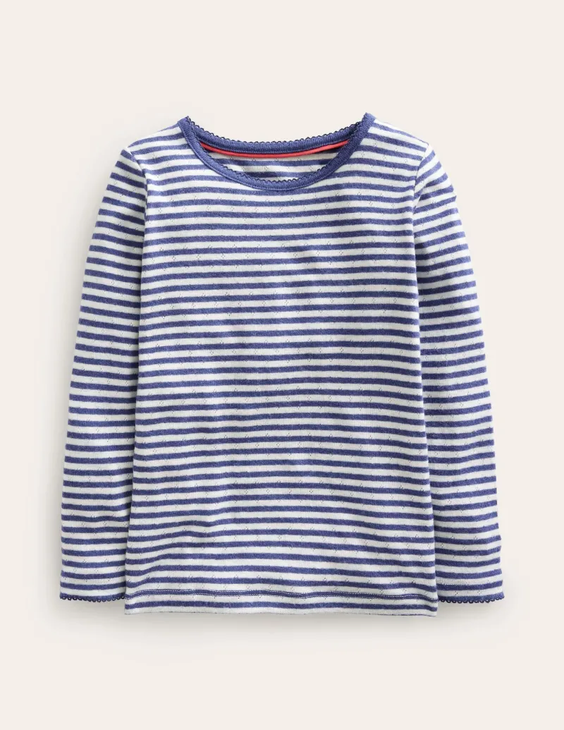 Tops & T-Shirts-Boden Long Sleeve Pointelle Top-Starboard Blue/Ivory StarboardBlue/Ivory
