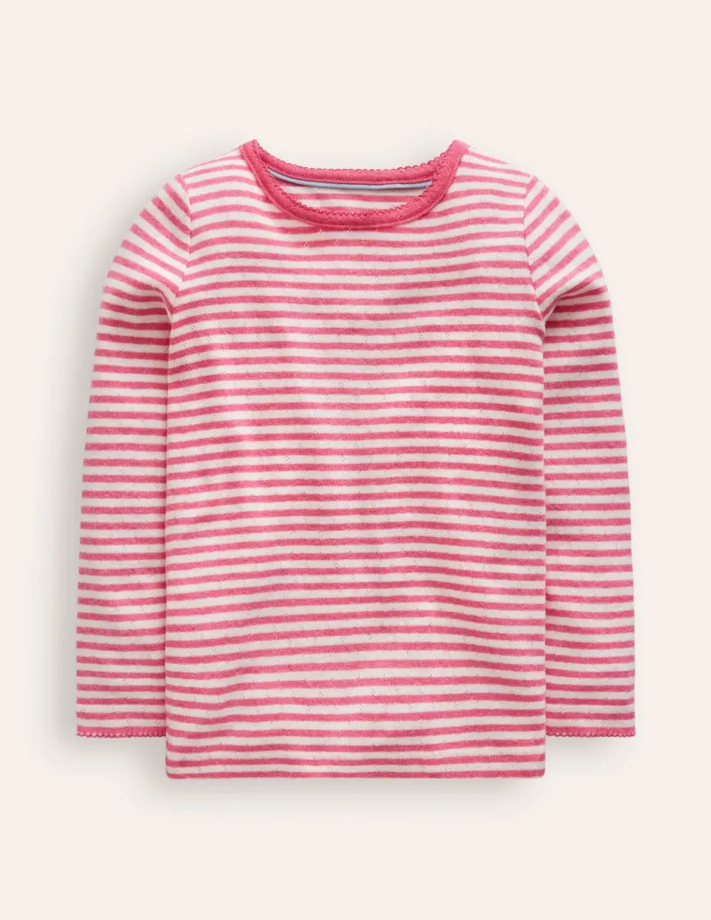 Tops & T-Shirts-Boden Long Sleeve Pointelle Top-Ivory/ Rose Petal Pink