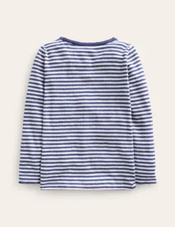 Tops & T-Shirts-Boden Long Sleeve Pointelle Top-Starboard Blue/Ivory StarboardBlue/Ivory