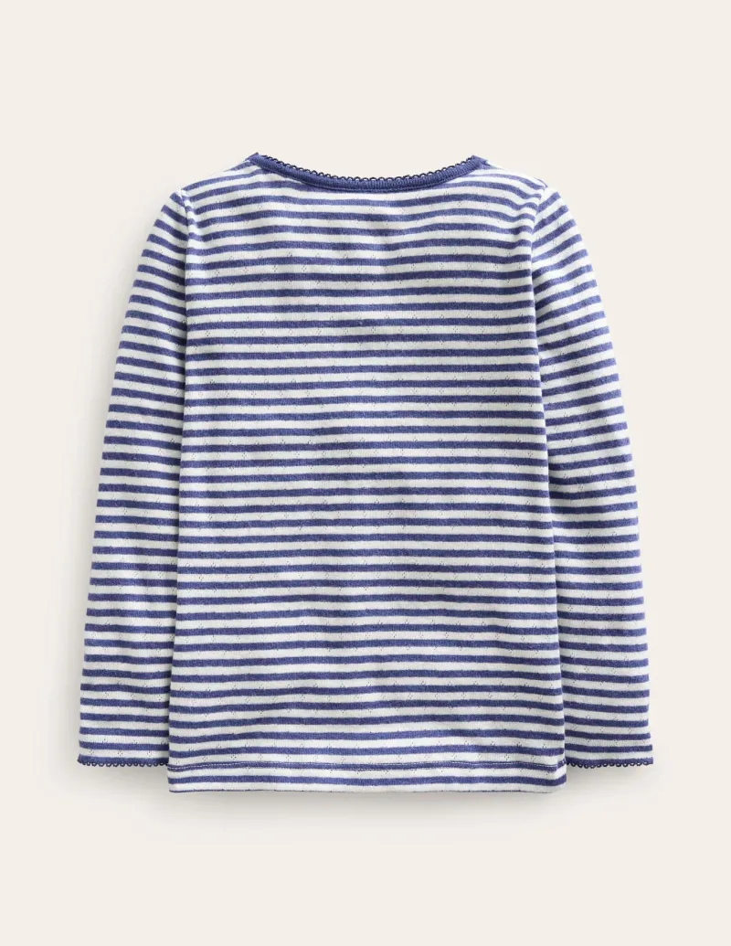 Tops & T-Shirts-Boden Long Sleeve Pointelle Top-Starboard Blue/Ivory StarboardBlue/Ivory