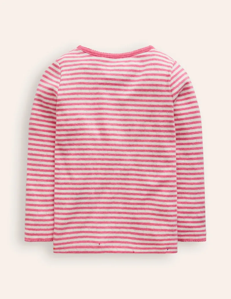 Tops & T-Shirts-Boden Long Sleeve Pointelle Top-Ivory/ Rose Petal Pink