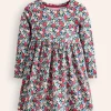 Dresses-Boden Long-Sleeved Fun Jersey Dress-Glacier Blue Winter Floral GlacierBlueWinterFloral