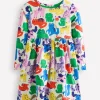 Dresses-Boden Long-Sleeved Fun Jersey Dress-Multi Oatmeal Rainbow Pets MultiOatmealRainbowPets