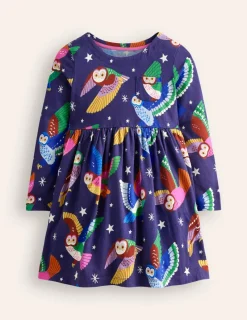 Dresses-Boden Long-Sleeved Fun Jersey Dress-College Navy Owls CollegeNavyOwls
