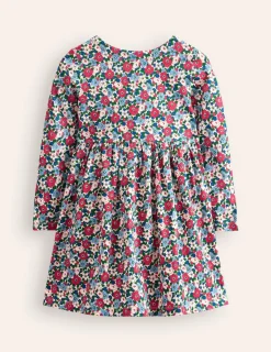 Dresses-Boden Long-Sleeved Fun Jersey Dress-Glacier Blue Winter Floral GlacierBlueWinterFloral